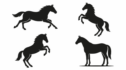 Horse Silhouette Vector Set with Galloping, Rearing, and Standing Poses for Wildlife Decor, Equine Education, and Animal-Themed Design Projects