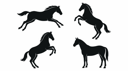 Horse Silhouette Vector Set with Galloping, Rearing, and Standing Poses for Wildlife Decor, Equine Education, and Animal-Themed Design Projects