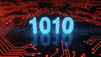 Binary code 1010 on a circuit board with red connections