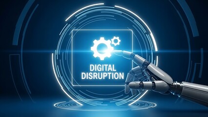 Robotic hand interacting with digital disruption interface technology innovation