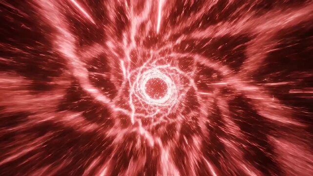 Red Hyperspace Warp Effect - A dynamic scene depicting a red hyperspace warp effect, featuring vibrant light streaks converging towards a central vanishing point.
