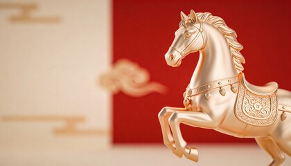 Year of the Horse Lunar New Year Background, Minimal Red and Gold Zodiac Symbol for Modern Seasonal Design