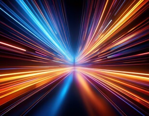 abstract glowing light streaks in a dark tunnel digital art