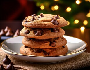 stack of delicious chocolate chip cookies on a plate