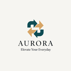 Aurora Logo with Arrows and Text.
