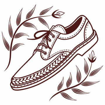 Title: Brown and white of a lace-up shoe with a bow detail and intricate leaf pattern on the sole