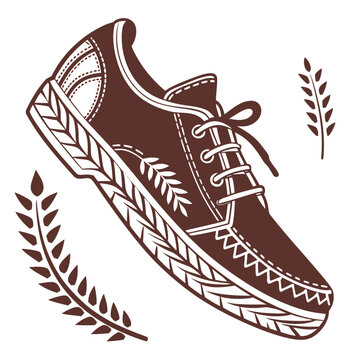 Title: Brown and white of a lace-up shoe with a bow detail and intricate leaf pattern on the sole