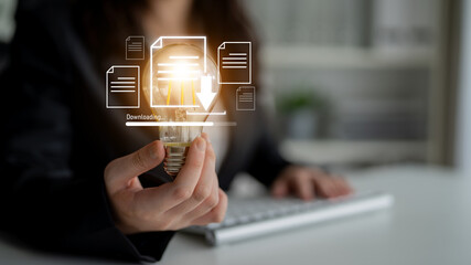 Visual representation of digital document downloading, showing file transfer, data access, and progress status for secure and efficient information retrieval Latch