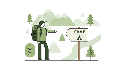 Hiker Seeking Adventure Navigating Towards Campground In Nature Destination