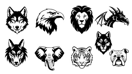 Collection of animal heads isolated on white background, Vector