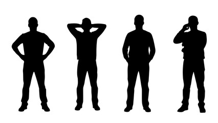 Four silhouettes showing different poses isolated on white background, Vector