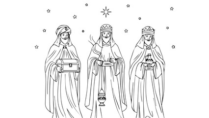 Three kings present gifts isolated on white background, Vector