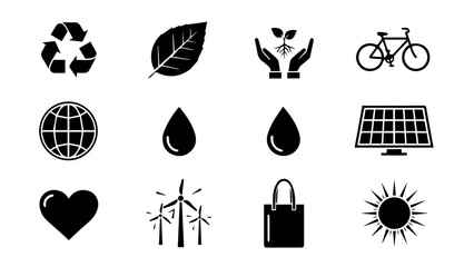 Sustainable living icons isolated on white background, Vector