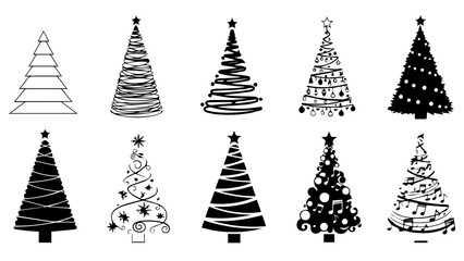 Collection of unique christmas trees isolated on white background, Vector
