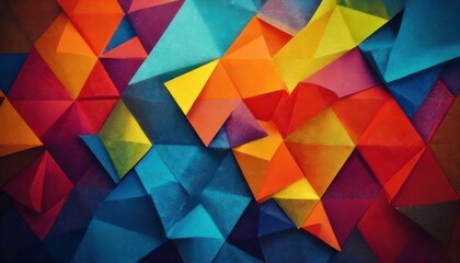 Colorful Geometric Abstract Composition - A Vibrant Mosaic of Triangles and Shapes.