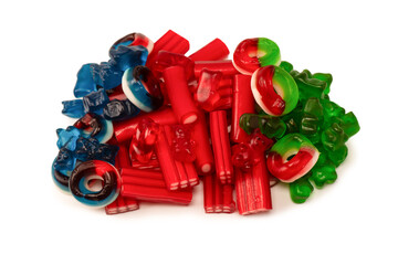 Assorted colorful gummy candies isolated on a white background. Jelly  sweets.