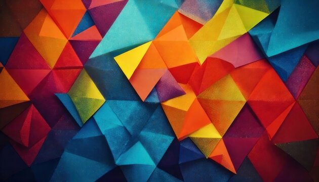 Colorful Geometric Abstract Composition - A Vibrant Mosaic of Triangles and Shapes. - Powered by Adobe