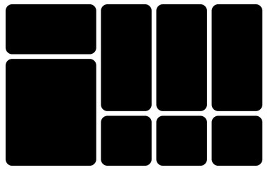 Template photo collage 8 pictures blank black color for moodboard, album, bento modern graphic design element