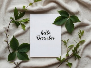 Handwritten Hello December Note With Green Leaves calligraphy 1