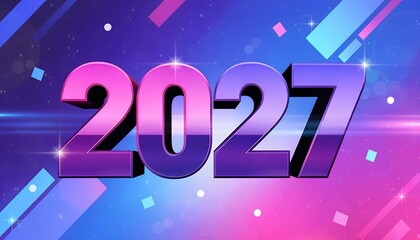 2027 New Year Celebration Design with Retro Synthwave Vibes and Confetti