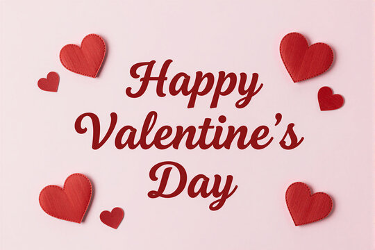 Happy Valentine's Day with red hearts and pink background
