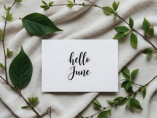 Handwritten Hello June Card With Green Leaf Garland