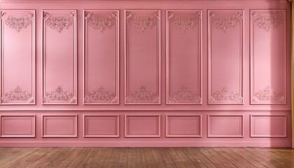 wall panels made of wood classic modern interior background with decor with moldings luxurious pink room mockup