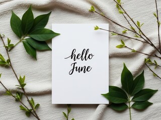 Handwritten Hello June Note With Green Leaves calligraphy
