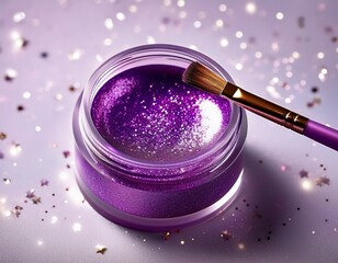 glittery purple gel jar with brush application