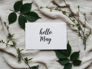 Handwritten Hello May Card With Green Leaves greeting card 1