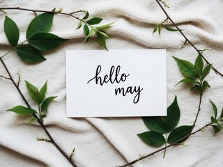 Handwritten Hello May Note With Green Leaf Garland