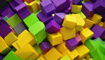 Obraz premium Colorful Cubes - A Vibrant Pile of Green, Purple, and Yellow Blocks.