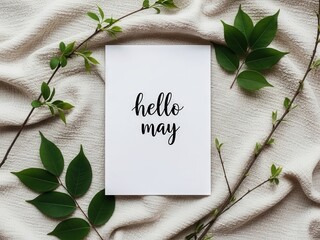 Handwritten Hello May Note With Green Leaves calligraphy 1