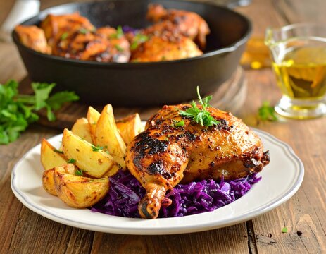 Ente mit Rotkohl und Kartoffeln