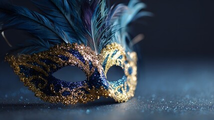 Luxury Carnival Mask With Feathers And Glitter On Dark Background