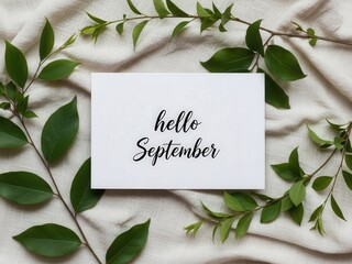 Handwritten Hello September Card With Green Leaves 2