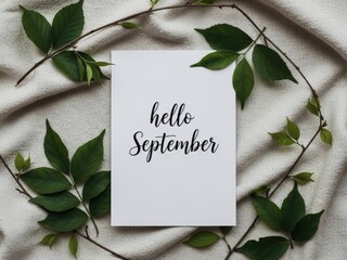 Handwritten Hello September Card With Green Leaves 3