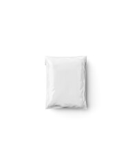 Empty blank vertical mockup in portrait orientation white plastic parcel bag isolated on a grey background. Shipping Plastic Bag Postal Packing. Postal package. 3d rendering.