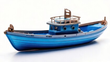 Detailed Blue Boat Model on White Background - A Nautical Miniature.