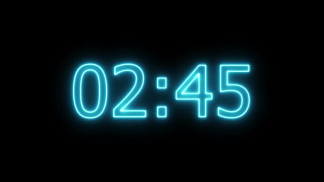Neon 3-minute timer countdown animation, countdown timer one minute animation from 180s to 0s countdown three-minute countdown timer animation on transparent background