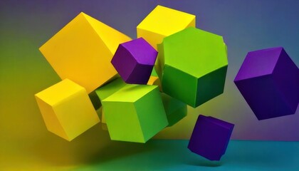Obraz premium Colorful Geometric Cubes Floating in Mid-Air - Abstract Modern Art Composition.