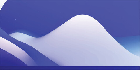 Abstract blue and white vector illustration features snow-capped mountain peaks and waves under a winter sun in a landscape that blends icy nature silhouettes with a desert pyramid symbol