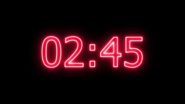 Neon 3-minute timer countdown animation, countdown timer one minute animation from 180s to 0s countdown three-minute countdown timer animation on transparent background