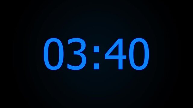 Countdown digital timer from 4 minute to 3 minute on black background suitable for time management, productivity, deadlines, presentations