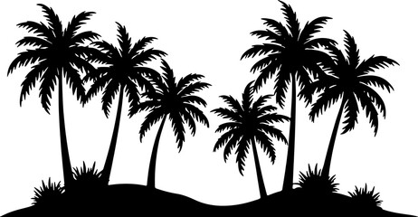Silhouette of tropical palm trees and island vegetation on transparent background © wajuddin