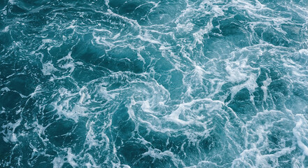 Fototapeta premium blue water wave, Pure blue turquoise water texture of the ocean sea with white foam and waves