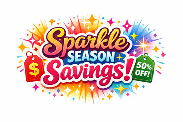 Sparkle Season Savings. Clean modern holiday banner illustration, colorful sparkle-focused retail banner reinforcing celebration