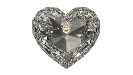 Brilliant cut heart shaped diamond with complex facets and rainbow light refraction, isolated subject, background removal, transparency.