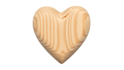 Natural carved wooden heart with visible pine grain and warm timber texture, cut-out, transparency, isolated subject.