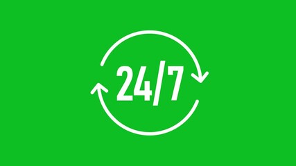 24/7 Service Support Icon Animation on Green Screen Background
Customer Support Availability Symbol Motion Graphic